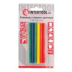 Клейові стрижні Комплект стрижнів клейових кольорових 7,4 мм * 100 мм, 12 шт INTERTOOL RT-1031