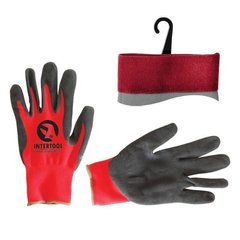 Перчатки Перчатка красная вязанная синтетическая, покрытая серым пористым нитрилом на ладони 10" INTERTOOL SP-0127