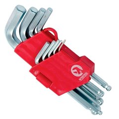 Ключі Набір Г-образних шестигранних ключів з кулястим наконечником, 9 од., 1,5-10 мм, Cr-V, 55 HRC Small INTERTOOL HT-0605